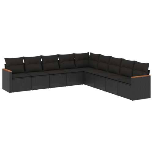 Vrtna garnitura - 9-dijelni set vrtnih sofa s jastucima crni od poliratana - Crna Bez stola 1 Cijena