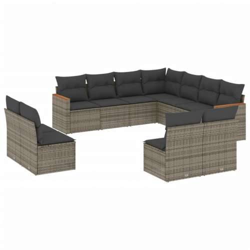 Vrtna garnitura - 11-dijelni set vrtnih sofa od poliratana s jastucima sivi - Siva Bez stola 1 Cijena