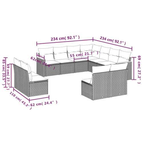 Vrtna garnitura - 11-dijelni set vrtnih sofa od poliratana s jastucima sivi - Siva Bez stola 1 Cijena