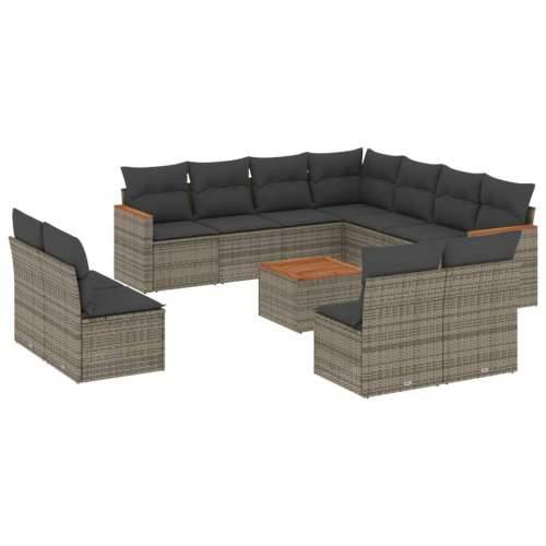 Vrtna garnitura - 12-dijelni set vrtnih sofa od poliratana s jastucima sivi - Siva Sa stolom 1 Cijena
