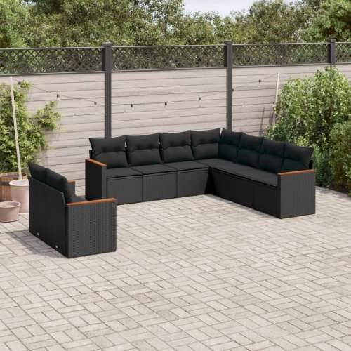 Vrtna garnitura - 9-dijelni set vrtnih sofa s jastucima crni od poliratana - Crna Bez stola 1 Cijena