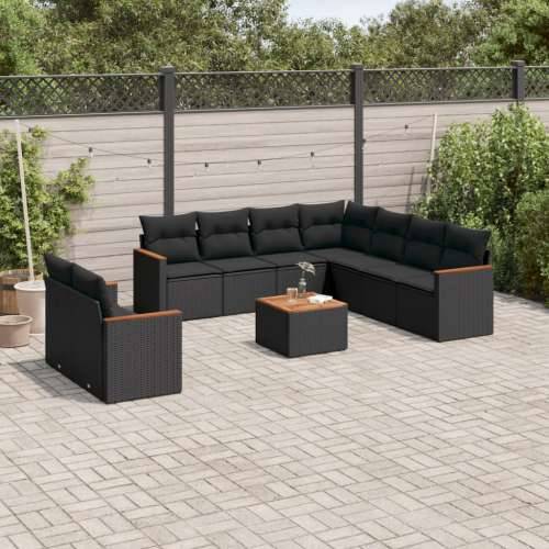 Vrtna garnitura - 10-dijelni set vrtnih sofa s jastucima crni od poliratana - Crna Sa stolom 1 Cijena