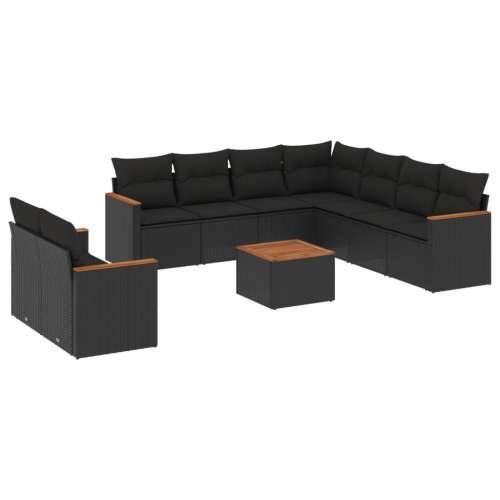 Vrtna garnitura - 10-dijelni set vrtnih sofa s jastucima crni od poliratana - Crna Sa stolom 1 Cijena
