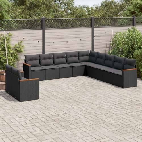 Vrtna garnitura - 11-dijelni set vrtnih sofa od poliratana s jastucima crni - Crna Bez stola 1 Cijena