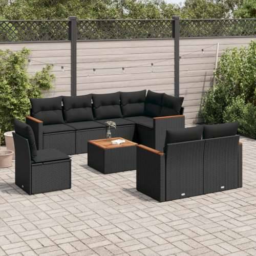 Vrtna garnitura - 9-dijelni set vrtnih sofa s jastucima crni od poliratana - Crna Sa stolom 1 Cijena