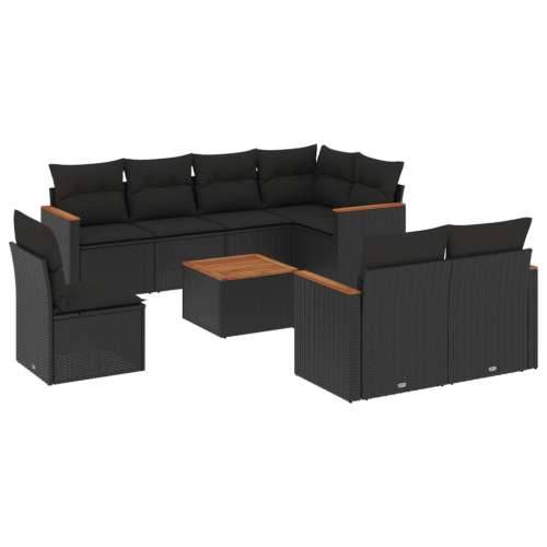 Vrtna garnitura - 9-dijelni set vrtnih sofa s jastucima crni od poliratana - Crna Sa stolom 1 Cijena
