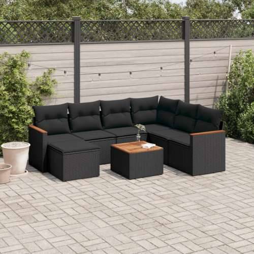Vrtna garnitura - 8-dijelni set vrtnih sofa od poliratana s jastucima crni - Crna Sa stolom 1 Cijena