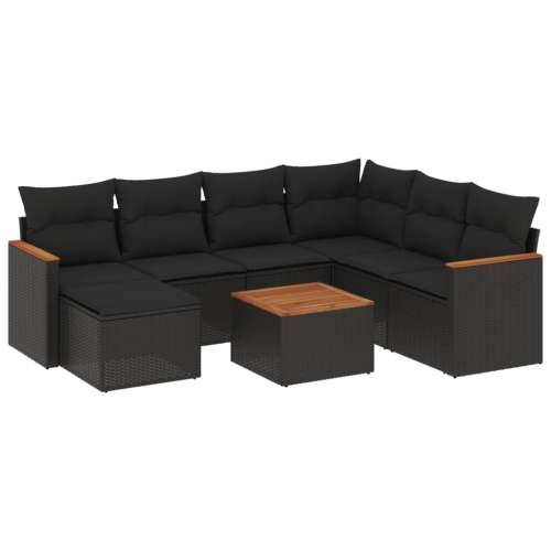 Vrtna garnitura - 8-dijelni set vrtnih sofa od poliratana s jastucima crni - Crna Sa stolom 1 Cijena