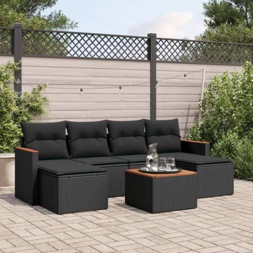 Vrtna garnitura - 7-dijelni set vrtnih sofa od poliratana s jastucima crni - Crna Sa stolom 1 Cijena