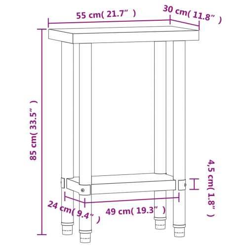 Kuhinjski radni stol 55x30x85 cm od nehrđajućeg čelika Cijena