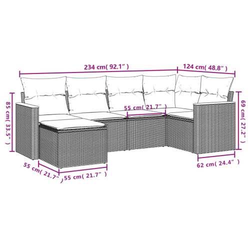 Vrtna garnitura - 6-dijelni set vrtnih sofa s jastucima crni od poliratana - Crna Bez stola 1 Cijena