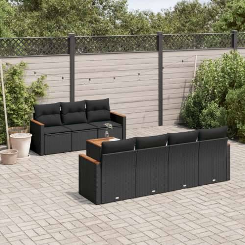 Vrtna garnitura - 8-dijelni set vrtnih sofa od poliratana s jastucima crni - Crna 1 Cijena