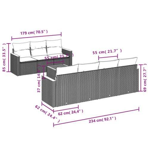 Vrtna garnitura - 8-dijelni set vrtnih sofa od poliratana s jastucima crni - Crna 1 Cijena