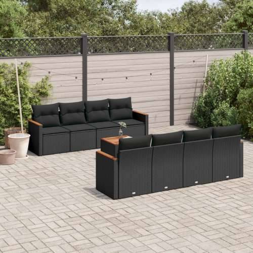 Vrtna garnitura - 9-dijelni set vrtnih sofa s jastucima crni od poliratana - Crna 1 Cijena