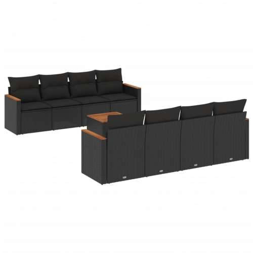 Vrtna garnitura - 9-dijelni set vrtnih sofa s jastucima crni od poliratana - Crna 1 Cijena
