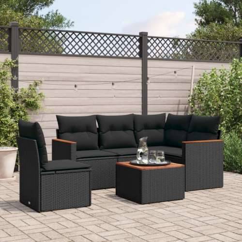 Vrtna garnitura - 6-dijelni set vrtnih sofa s jastucima crni od poliratana - Crna Sa stolom 1 Cijena