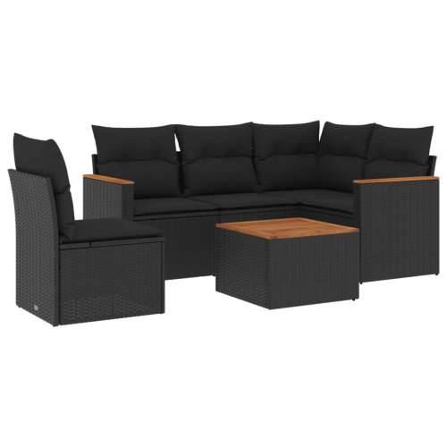 Vrtna garnitura - 6-dijelni set vrtnih sofa s jastucima crni od poliratana - Crna Sa stolom 1 Cijena
