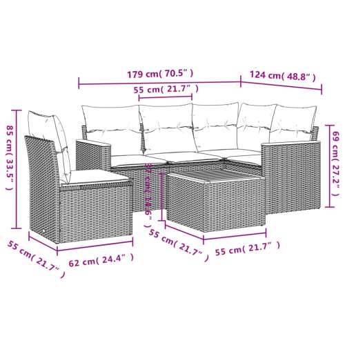 Vrtna garnitura - 6-dijelni set vrtnih sofa s jastucima crni od poliratana - Crna Sa stolom 1 Cijena