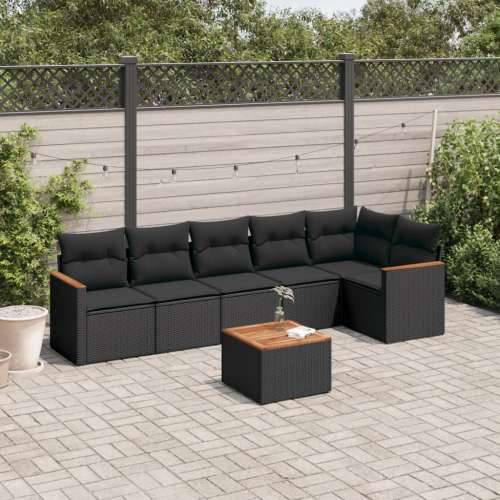 Vrtna garnitura - 7-dijelni set vrtnih sofa od poliratana s jastucima crni - Crna Sa stolom 1 Cijena