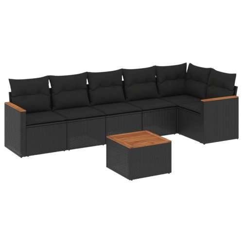 Vrtna garnitura - 7-dijelni set vrtnih sofa od poliratana s jastucima crni - Crna Sa stolom 1 Cijena