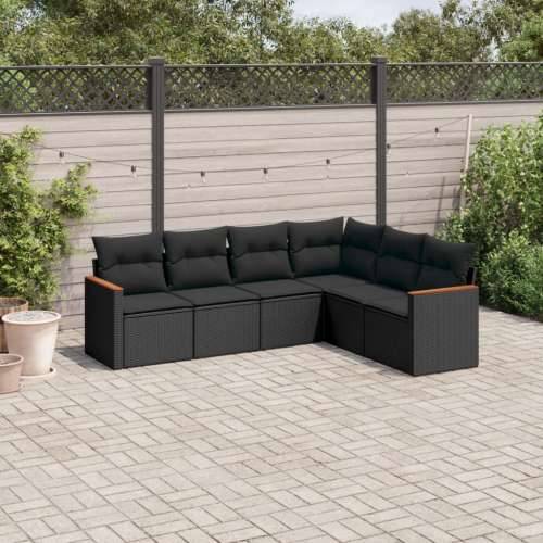 Vrtna garnitura - 6-dijelni set vrtnih sofa s jastucima crni od poliratana - Crna Bez stola 1 Cijena