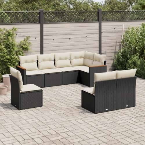 Vrtna garnitura - 8-dijelni set vrtnih sofa od poliratana s jastucima crni - Crna i krem Bez stola 1 Cijena