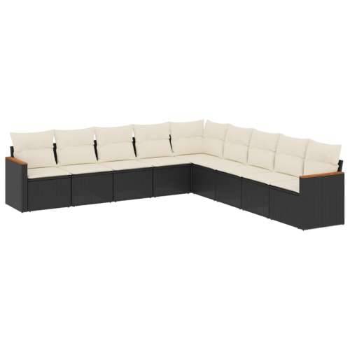 Vrtna garnitura - 9-dijelni set vrtnih sofa s jastucima crni od poliratana - Crna i krem Bez stola 1 Cijena