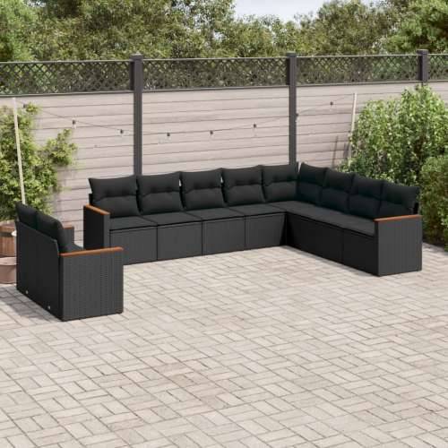 Vrtna garnitura - 10-dijelni set vrtnih sofa s jastucima crni od poliratana - Crna Bez stola 1 Cijena