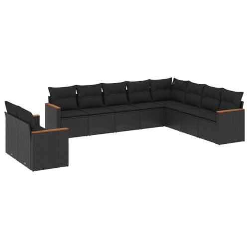 Vrtna garnitura - 10-dijelni set vrtnih sofa s jastucima crni od poliratana - Crna Bez stola 1 Cijena