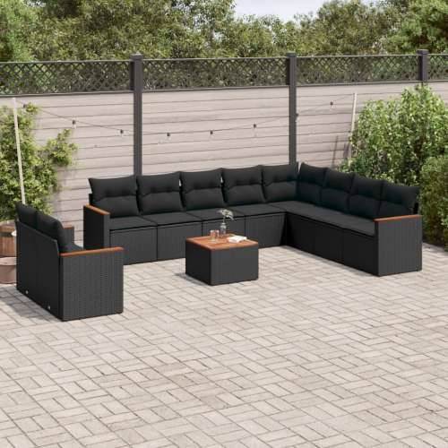 Vrtna garnitura - 11-dijelni set vrtnih sofa od poliratana s jastucima crni - Crna Sa stolom 1 Cijena