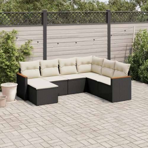 Vrtna garnitura - 7-dijelni set vrtnih sofa od poliratana s jastucima crni - Crna i krem Bez stola 1 Cijena