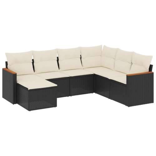 Vrtna garnitura - 7-dijelni set vrtnih sofa od poliratana s jastucima crni - Crna i krem Bez stola 1 Cijena