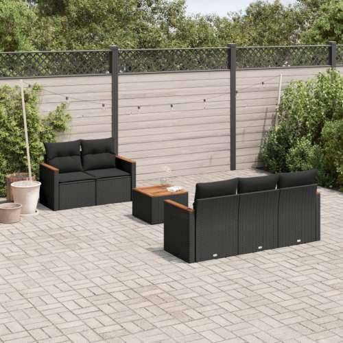 Vrtna garnitura - 6-dijelni set vrtnih sofa s jastucima crni od poliratana - Crna 1 Cijena