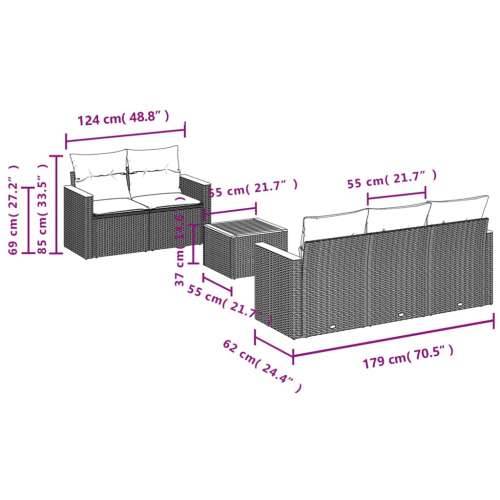 Vrtna garnitura - 6-dijelni set vrtnih sofa s jastucima crni od poliratana - Crna 1 Cijena