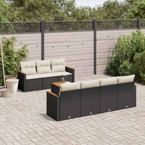 Vrtna garnitura - 8-dijelni set vrtnih sofa od poliratana s jastucima crni - Crna i krem 1 Cijena