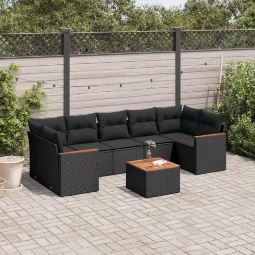 Vrtna garnitura - 8-dijelni set vrtnih sofa od poliratana s jastucima crni - Crna 1 Cijena