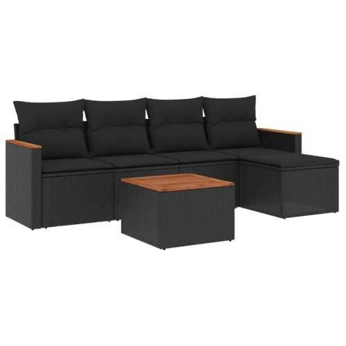 Vrtna garnitura - 6-dijelni set vrtnih sofa s jastucima crni od poliratana - Crna Sa stolom 1 Cijena