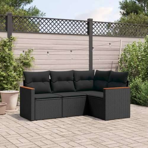 Vrtna garnitura - 4-dijelni set vrtnih sofa od poliratana s jastucima crni - Crna Bez stola 1 Cijena