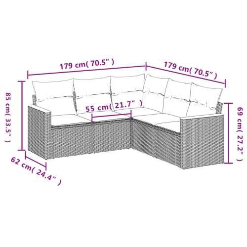 5-dijelni vrtni set sofa s jastucima bež od poliratana - Bež Bez stola 1 Cijena