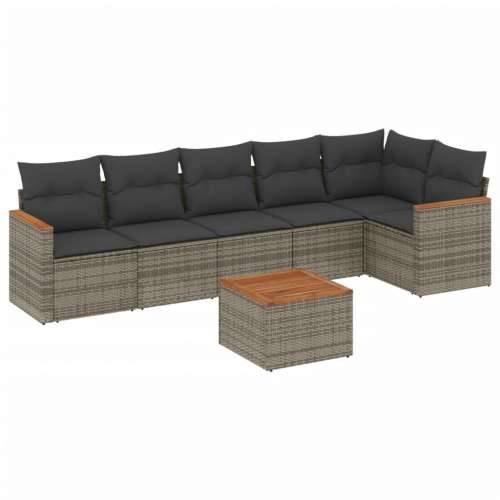 Vrtna garnitura - 7-dijelni set vrtnih sofa sivi od poliratana - Siva Sa stolom 1 Cijena