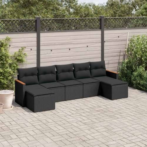 Vrtna garnitura - 7-dijelni set vrtnih sofa od poliratana s jastucima crni - Crna Bez stola 1 Cijena