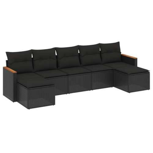 Vrtna garnitura - 7-dijelni set vrtnih sofa od poliratana s jastucima crni - Crna Bez stola 1 Cijena