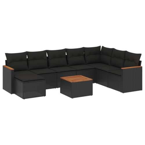 Vrtna garnitura - 9-dijelni set vrtnih sofa s jastucima crni od poliratana - Crna Sa stolom 1 Cijena
