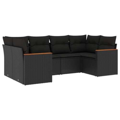Vrtna garnitura - 6-dijelni set vrtnih sofa s jastucima crni od poliratana - Crna 1 Cijena