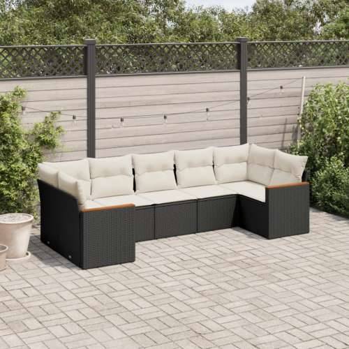 Vrtna garnitura - 7-dijelni set vrtnih sofa od poliratana s jastucima crni - Crna i krem 1 Cijena