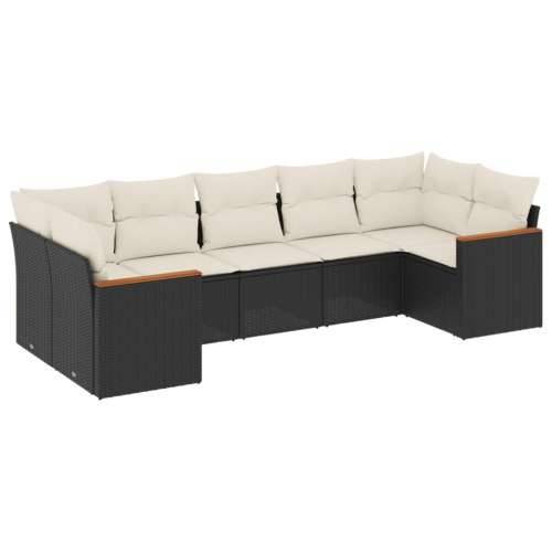 Vrtna garnitura - 7-dijelni set vrtnih sofa od poliratana s jastucima crni - Crna i krem 1 Cijena