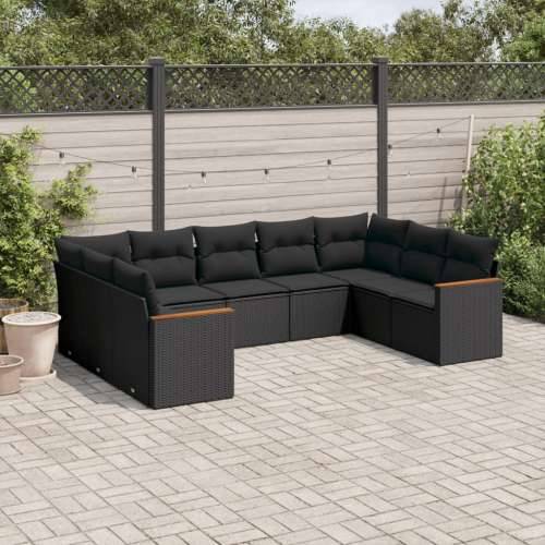 Vrtna garnitura - 9-dijelni set vrtnih sofa s jastucima crni od poliratana - Crna Bez stola 1 Cijena