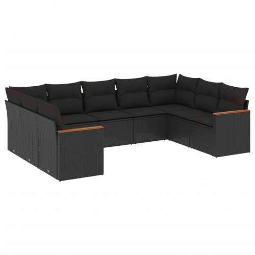 Vrtna garnitura - 9-dijelni set vrtnih sofa s jastucima crni od poliratana - Crna Bez stola 1 Cijena