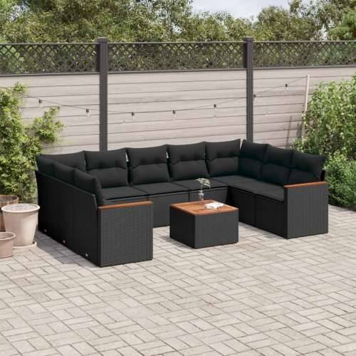 Vrtna garnitura - 10-dijelni set vrtnih sofa s jastucima crni od poliratana - Crna Sa stolom 1 Cijena