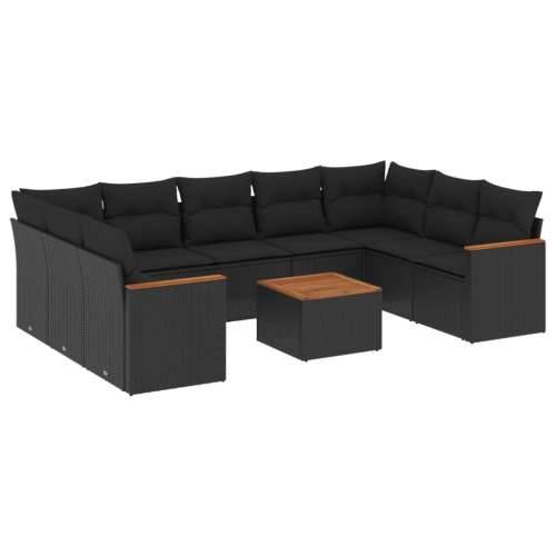 Vrtna garnitura - 10-dijelni set vrtnih sofa s jastucima crni od poliratana - Crna Sa stolom 1 Cijena